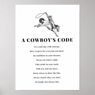 A Cowboy's Code Print, Black and White, Wild West Poster