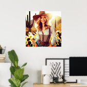 A Cowgirl in the Desert Pinup Wall Poster (Thuiskantoor)