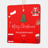 A Cozy Christmas Gathering Set on Warm Red Keramisch Ornament (Links)