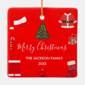 A Cozy Christmas Gathering Set on Warm Red Keramisch Ornament (Achterkant)