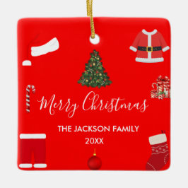 A Cozy Christmas Gathering Set on Warm Red Keramisch Ornament