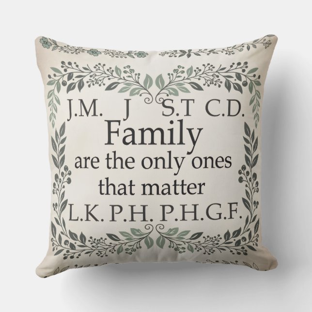 A cozy farmhouse-style family name chart cushion kussen (Achterkant)