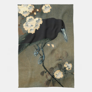 A Crow and Blossom door Ohara Koson Vintage Theedoek