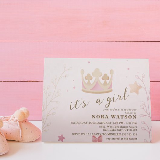 "A Crown for Princess" Pastel Shade Baby shower Kaart