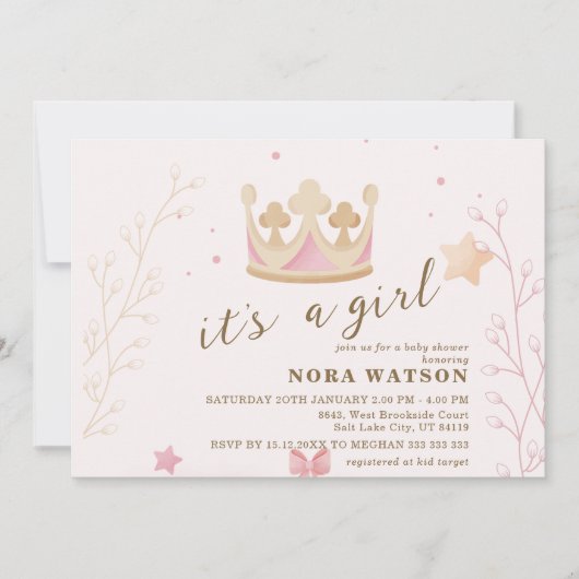 "A Crown for Princess" Pastel Shade Baby shower Kaart (Voorkant)