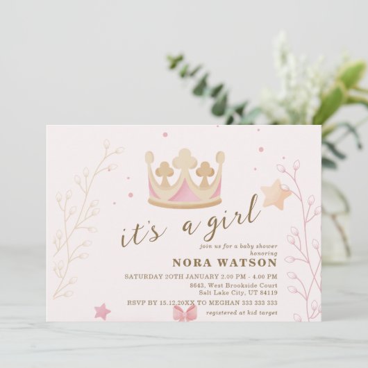 "A Crown for Princess" Pastel Shade Baby shower Kaart (Staand voorkant)