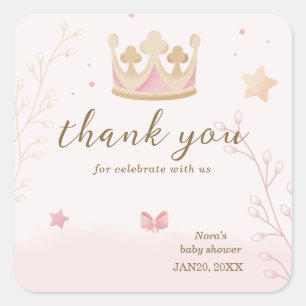 "A Crown for Princess" Pastel Shade Baby shower Vierkante Sticker