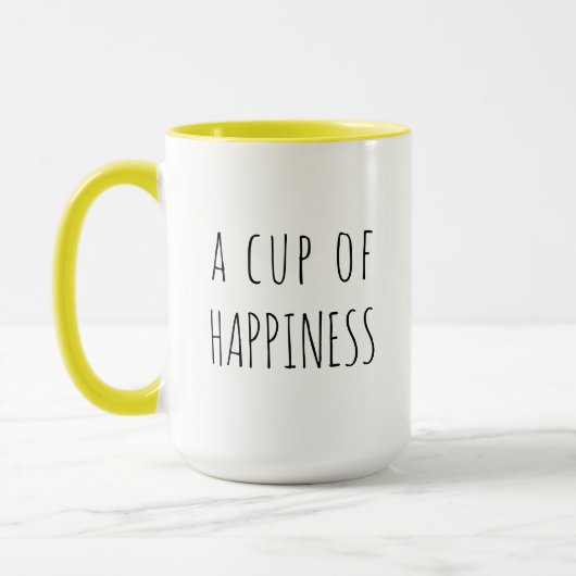 "A cup of happiness", moderne typografische mok (Links)