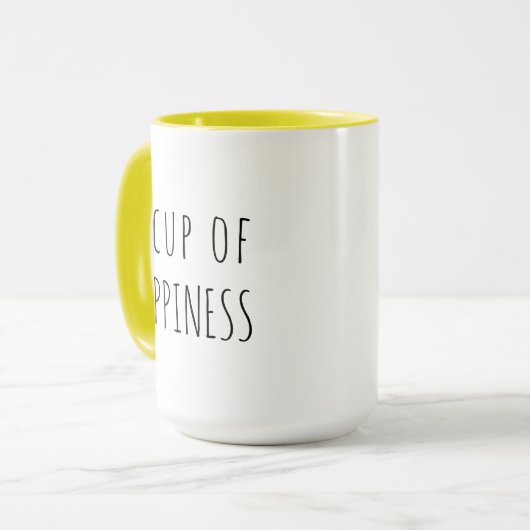 "A cup of happiness", moderne typografische mok (Voorkant links)