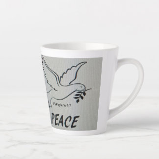 A cup with peace dove and scripture latte mok
