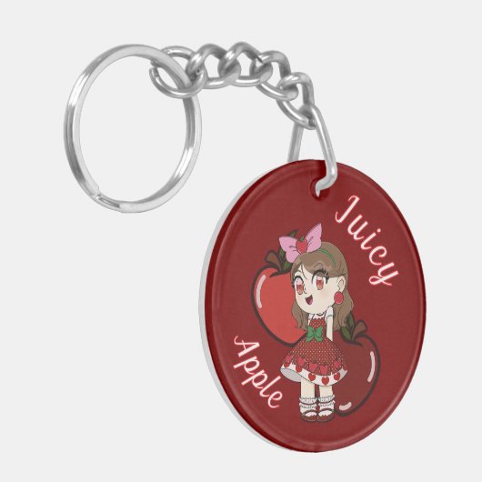 A Customized Key Chain with Cute Apple Chibi Sleutelhanger (Voorkant Links)