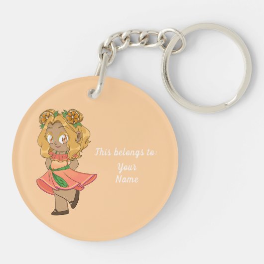 A Customized Key Chain with Cute Orange Chibi Sleutelhanger (Achterkant)