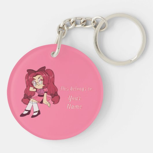 A Customized Key Chain with Cute Strawberry Chibi Sleutelhanger (Achterkant)