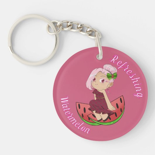 A Customized Key Chain with Cute Watermelon Chibi Sleutelhanger (Voorkant)