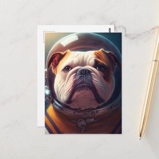 A cute astronaut Bulldog Briefkaart (Voorkant / Achterkant in situ)