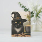 A Cute Black Witch Cat and a Coffee Briefkaart (Staand voorkant)