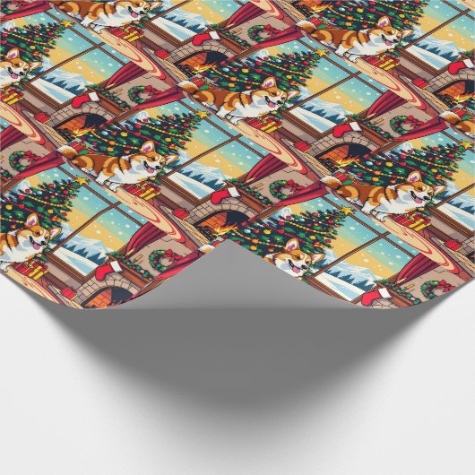 A Cute Festive Corgi Christmas Cadeaupapier (Hoek)