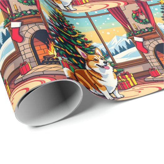 A Cute Festive Corgi Christmas Cadeaupapier (Rol Hoek)