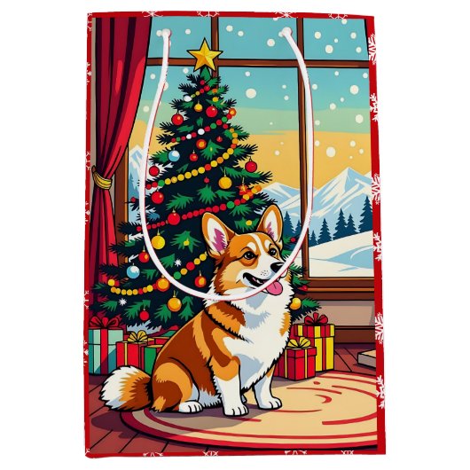 A Cute Festive Corgi Christmas Medium Cadeauzakje (Voorkant)
