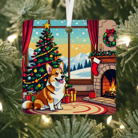A Cute Festive Corgi Christmas Metalen Ornament (Insitu)