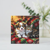 A Cute Festive Dog and Cat Personalized Christmas Feestdagenkaart (Staand voorkant)
