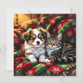 A Cute Festive Dog and Cat Personalized Christmas Feestdagenkaart (Voorkant)