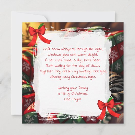 A Cute Festive Dog and Cat Personalized Christmas Feestdagenkaart (Achterkant)