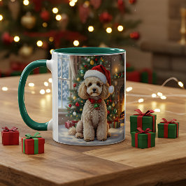 A Cute Festive Poodle Personalized Christmas  Mok