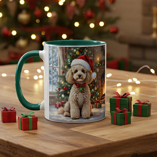 A Cute Festive Poodle Personalized Christmas  Mok