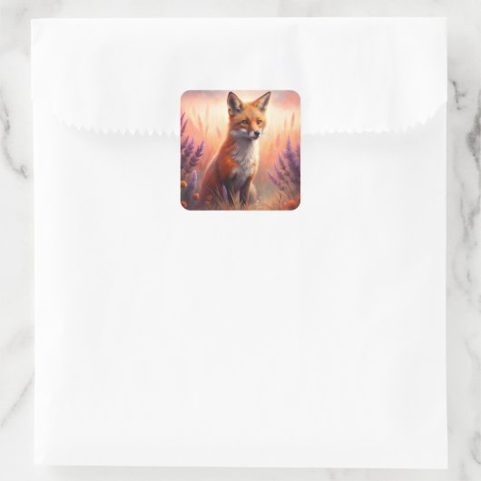 A Cute Forest Red Fox Vierkante Sticker (Tas)