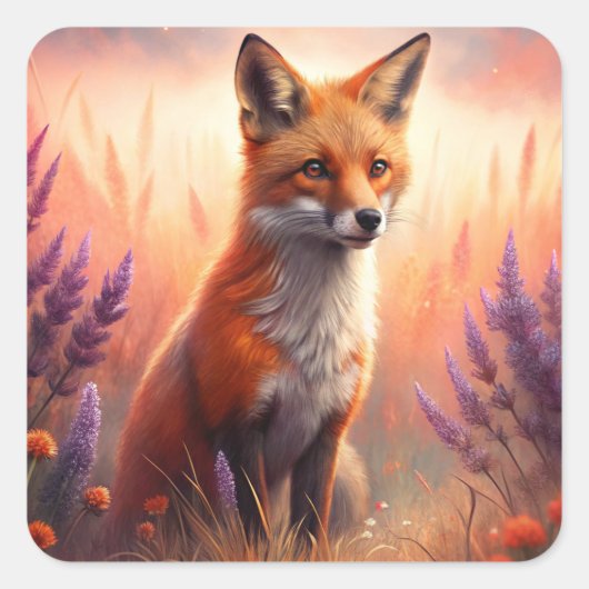 A Cute Forest Red Fox Vierkante Sticker (Voorkant)