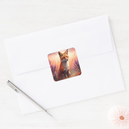 A Cute Forest Red Fox Vierkante Sticker (Envelop)