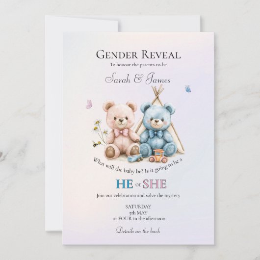 A Cute Gender Reveal Party Invitation Kaart (Voorkant)