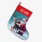 A Cute, Joyful Santa and Rudolf in the Snow Grote Kerstsok (Voorkant (Hangend))