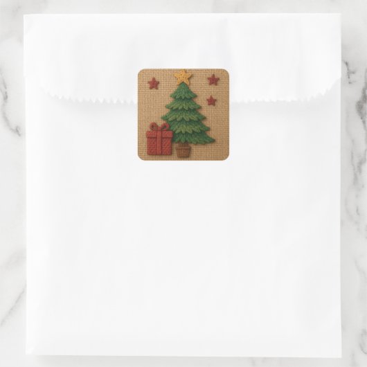A cute knit tree gift vierkante sticker (Tas)