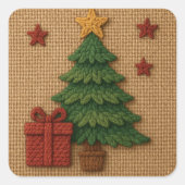 A cute knit tree gift vierkante sticker (Voorkant)