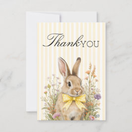 A cute little Floral Bunny Yellow Bow Baby Shower  Bedankkaart