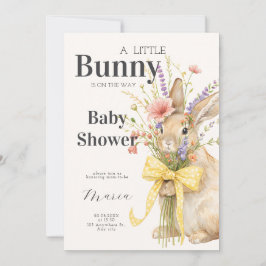 A cute little Floral Bunny Yellow Bow Baby Shower  Kaart