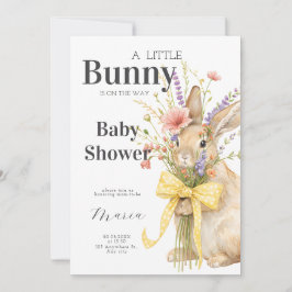 A cute little Floral Bunny Yellow Bow Baby Shower  Kaart