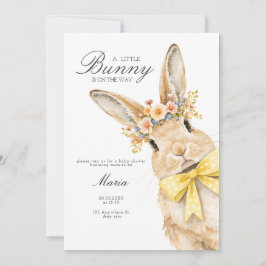 A cute little Floral Bunny Yellow Bow Baby Shower  Kaart