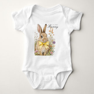 A cute little Floral Bunny Yellow Bow Baby Shower  Romper