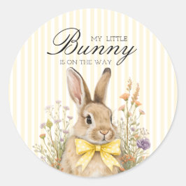 A cute little Floral Bunny Yellow Bow Baby Shower  Ronde Sticker