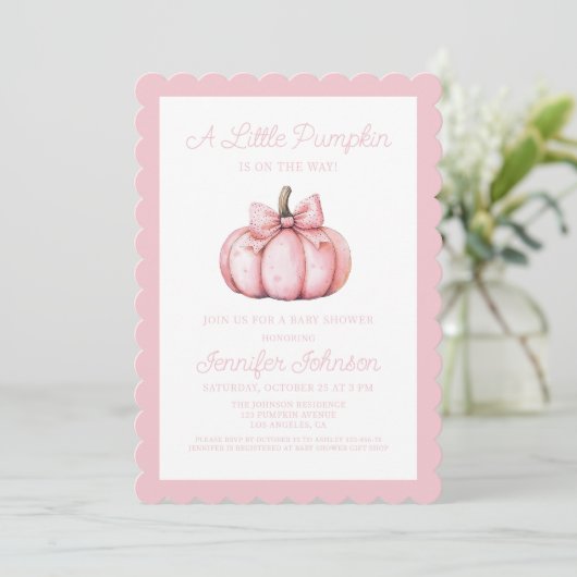A Cute Little Pink Pumpkin Baby Shower Kaart (Staand voorkant)