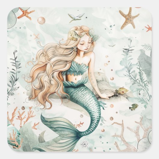 A Cute Mermaid Vierkante Sticker (Voorkant)