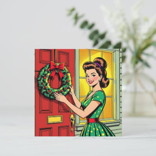 A Cute Mid-Century Nostalgic Feeling Christmas  Feestdagenkaart (Staand voorkant)