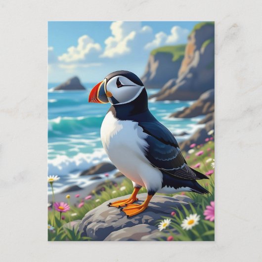 A Cute Puffin on the Sea Shore  Briefkaart (Voorkant)