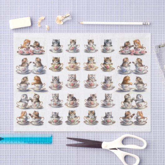 A Cute Set of Teacup Kitten (Left & Right Facing) Tissuepapier (Craft)