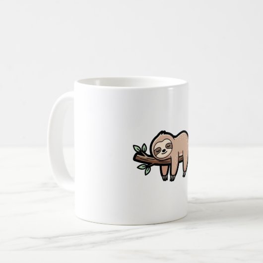 A cute sleepy sloth hanging from a branch, kawaii  koffiemok (Voorkant links)