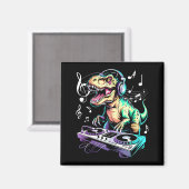 A Cute T-rex Playing Electronic Music Funny Dj Din Magneet (Voorkant / Achterkant)