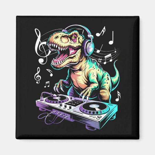 A Cute T-rex Playing Electronic Music Funny Dj Din Magneet (Voorkant)